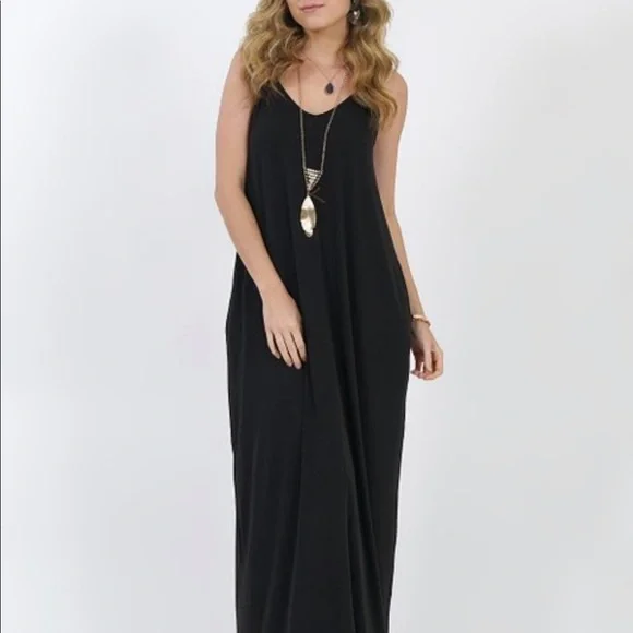 2X•Bebe Zen Black Maxi Dress With Pockets - Picture 4 of 12